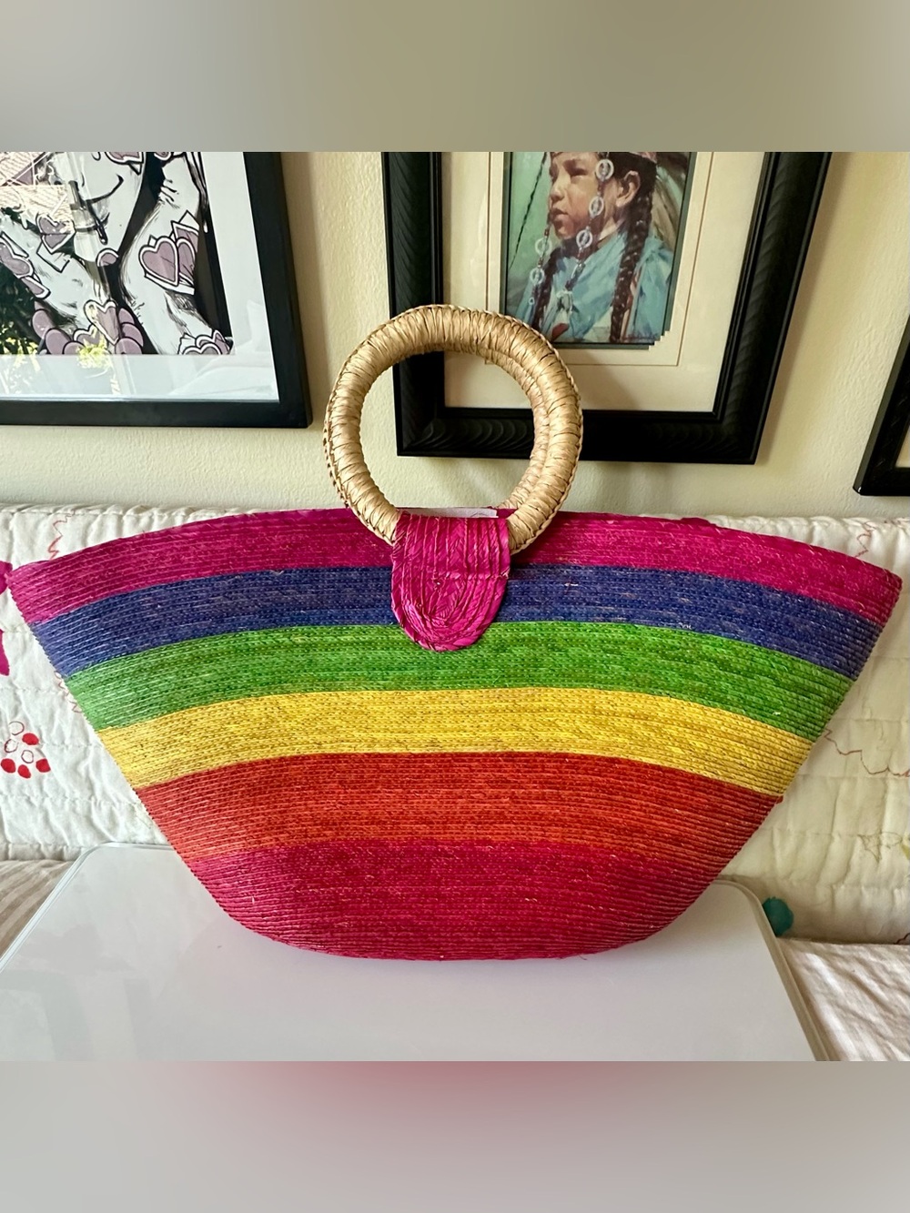 perfect rainbow extra large raffia beach tote